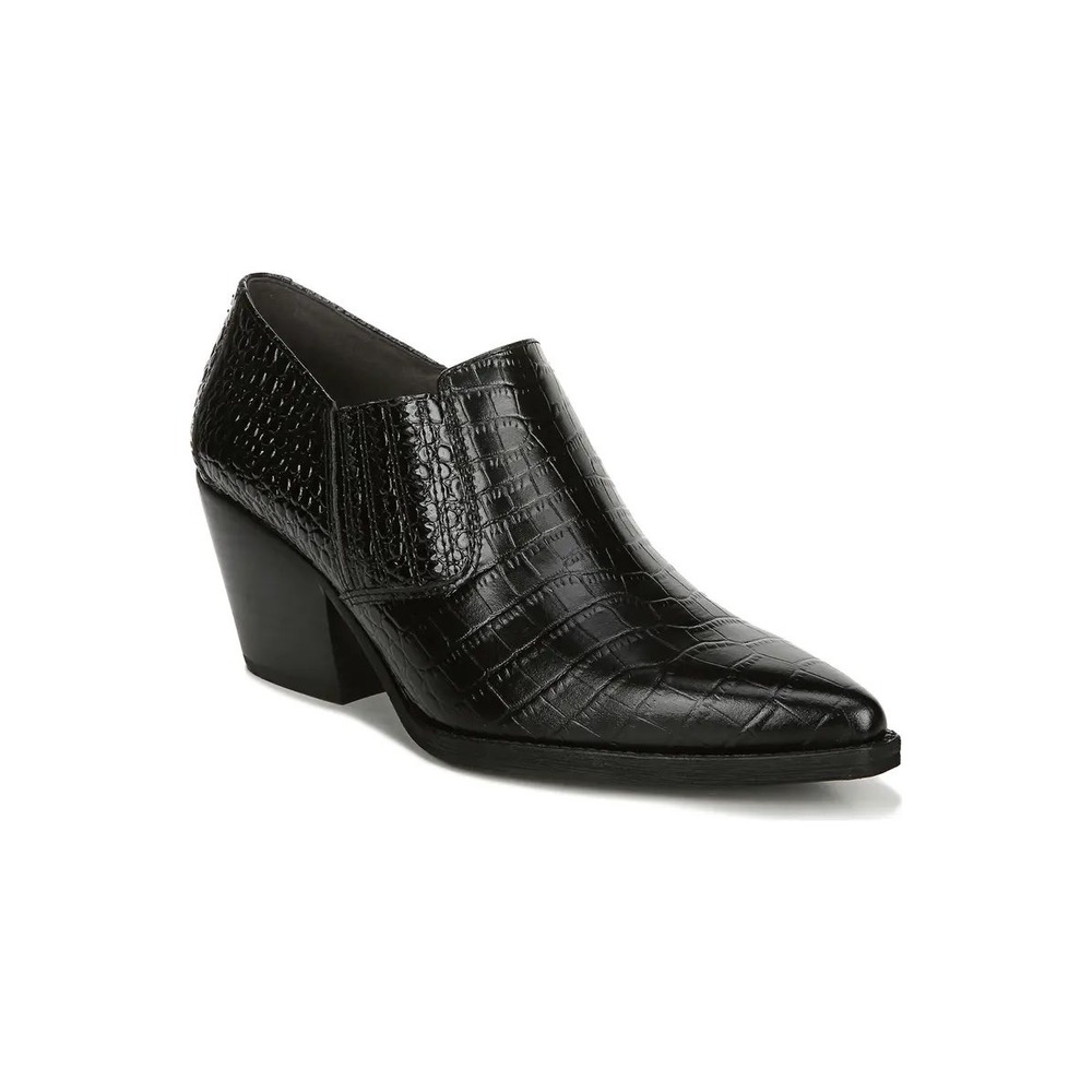 Sam Edelman Winona Black‎ Croc Embossed Leather Western Booties Womens 7.5